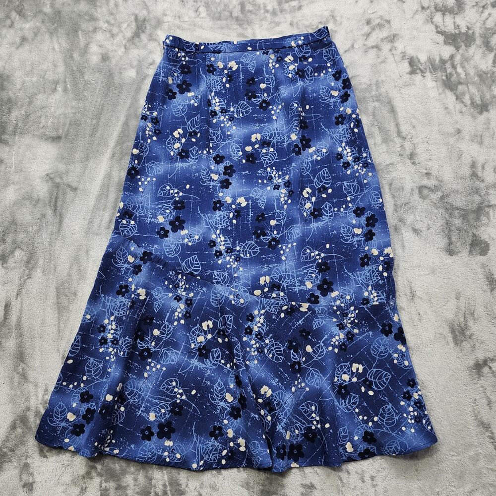 Vintage Sag Harbor Skirt Womens 12 Blue Floral Maxi Side Zip‎ Cottagecore Modest - Picture 3 of 8